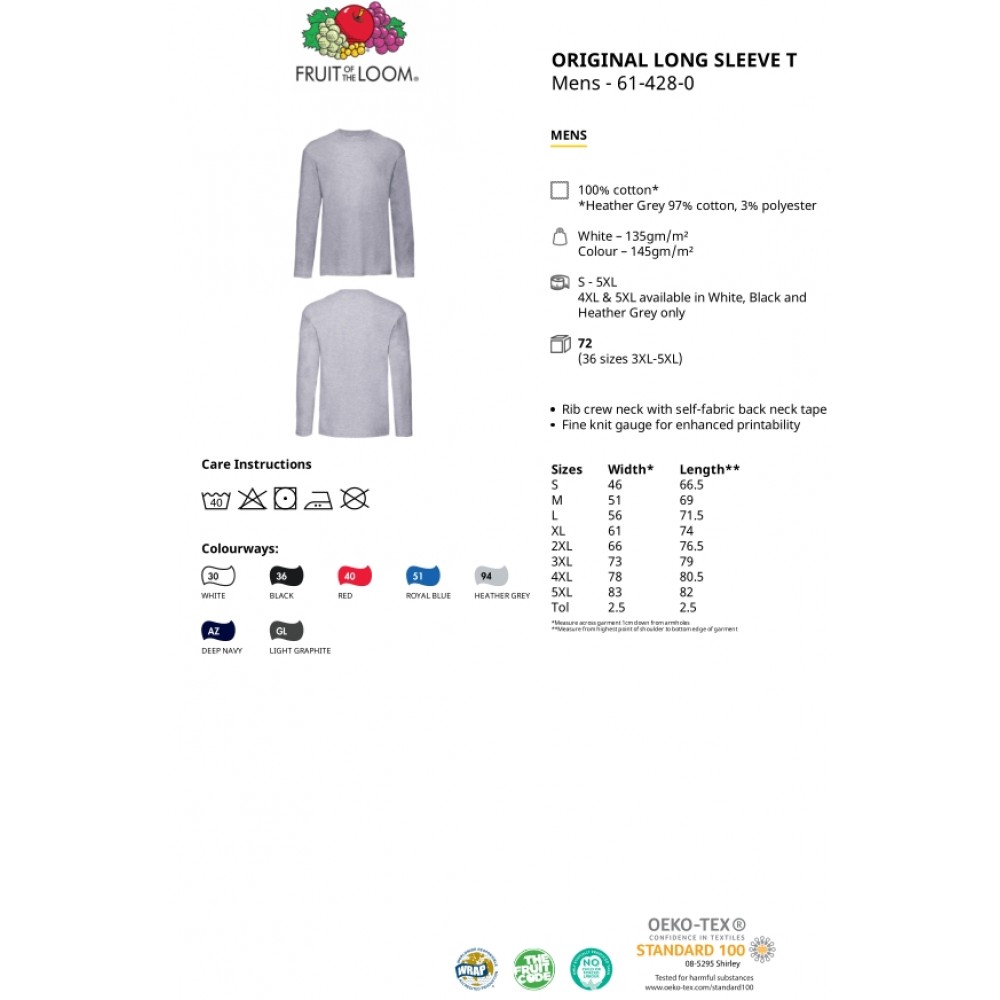 Μακρυμάνικο T-Shirt Fruit Of The Loom, ORIGINAL 61-428-0