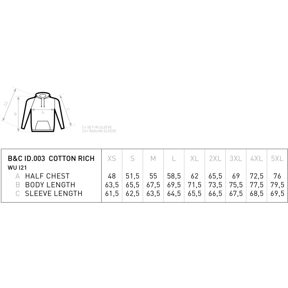 Unisex Cotton Rich Φούτερ Με Κουκούλα B&C, ID.003